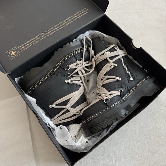 Rick Owens Dr. Martens 1460 DRKSHDW Quad Sole Mega Lace Black Boot Size 8 NEW - Picture 2 of 10